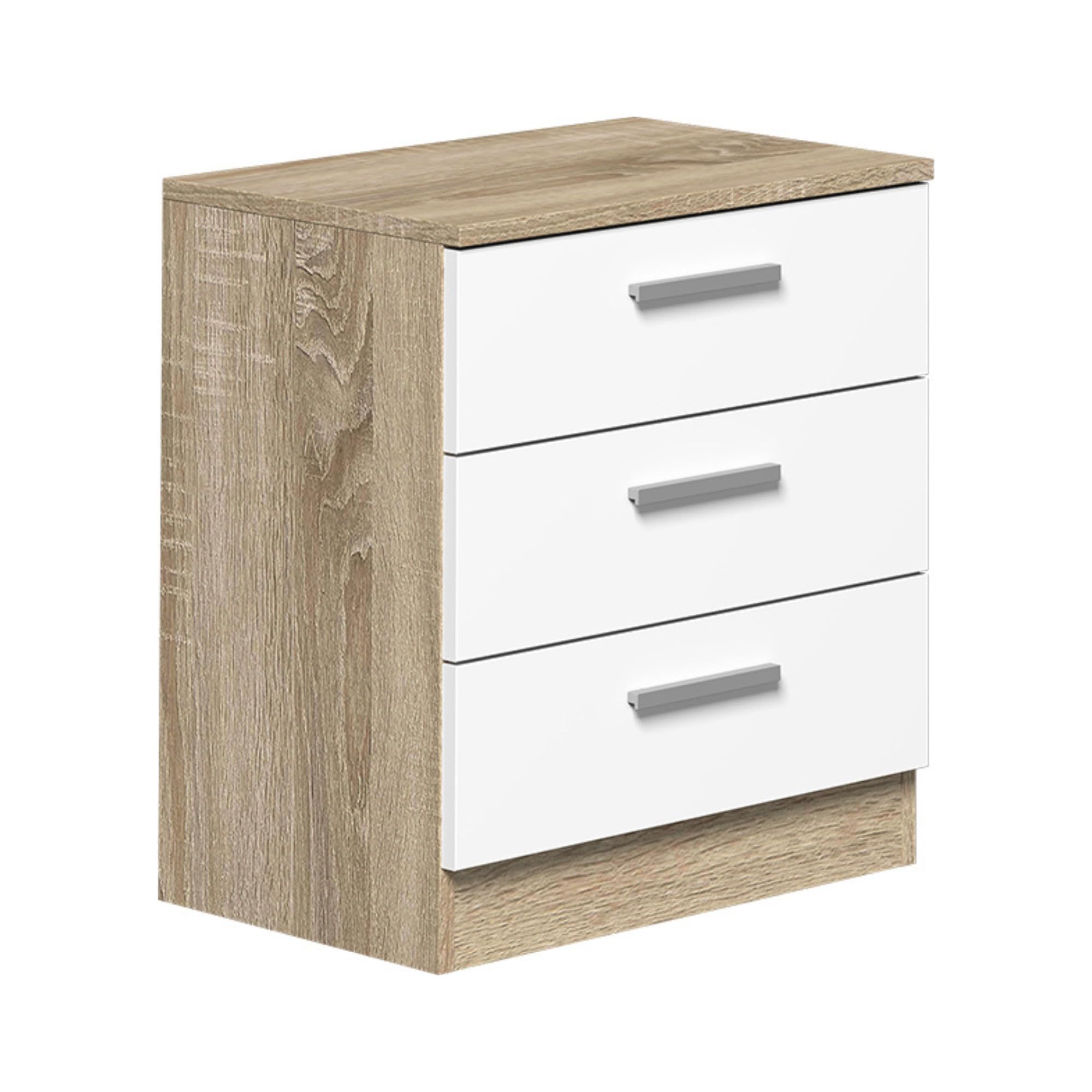 Meyvaser Ensemble tête de lit et 2 tables de chevet, chambre double, chambre complète, finition en cambria et blanc, 220 cm (largeur) x 50 cm (hauteur) x 35 cm (profondeur)