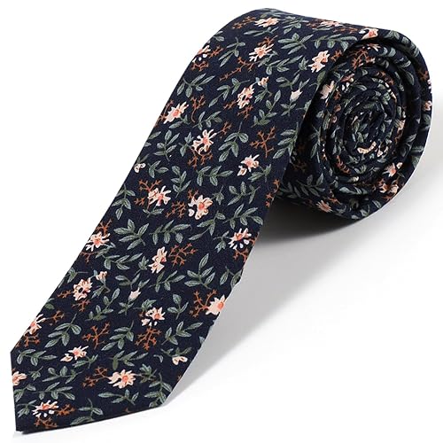 Mens Floral Tie | Cotton Printed Skinny Necktie for Wedding