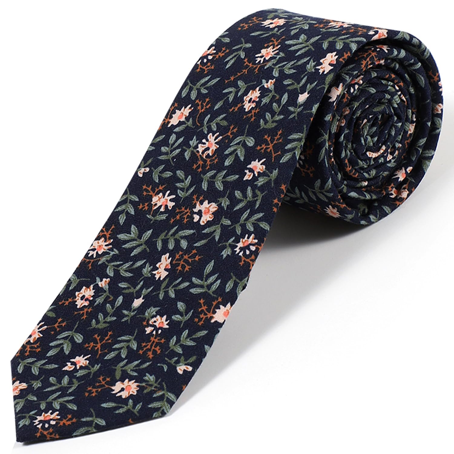 Parquet Mens Floral Tie | Cotton Printed Skinny Necktie for Wedding | Spring &amp; Summer
