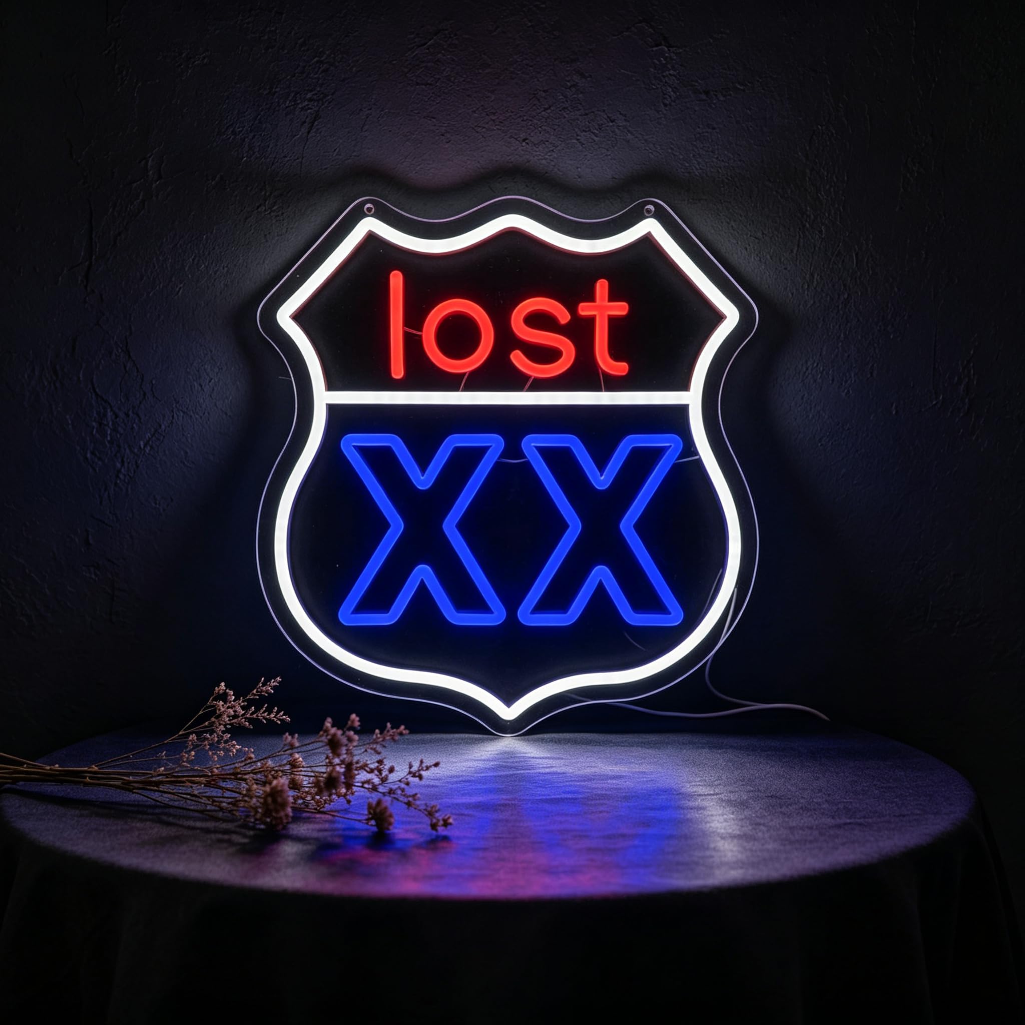 Lost XX Neonschild – 34 x 32 cm, rote und blaue LED-Wanddekoration mit Acryl-Rückwand, USB-betriebene Neonlichter für Spielzimmer, Männerhöhle, Bar, Schlafzimmer und Streetwear-Stil, Geschenk