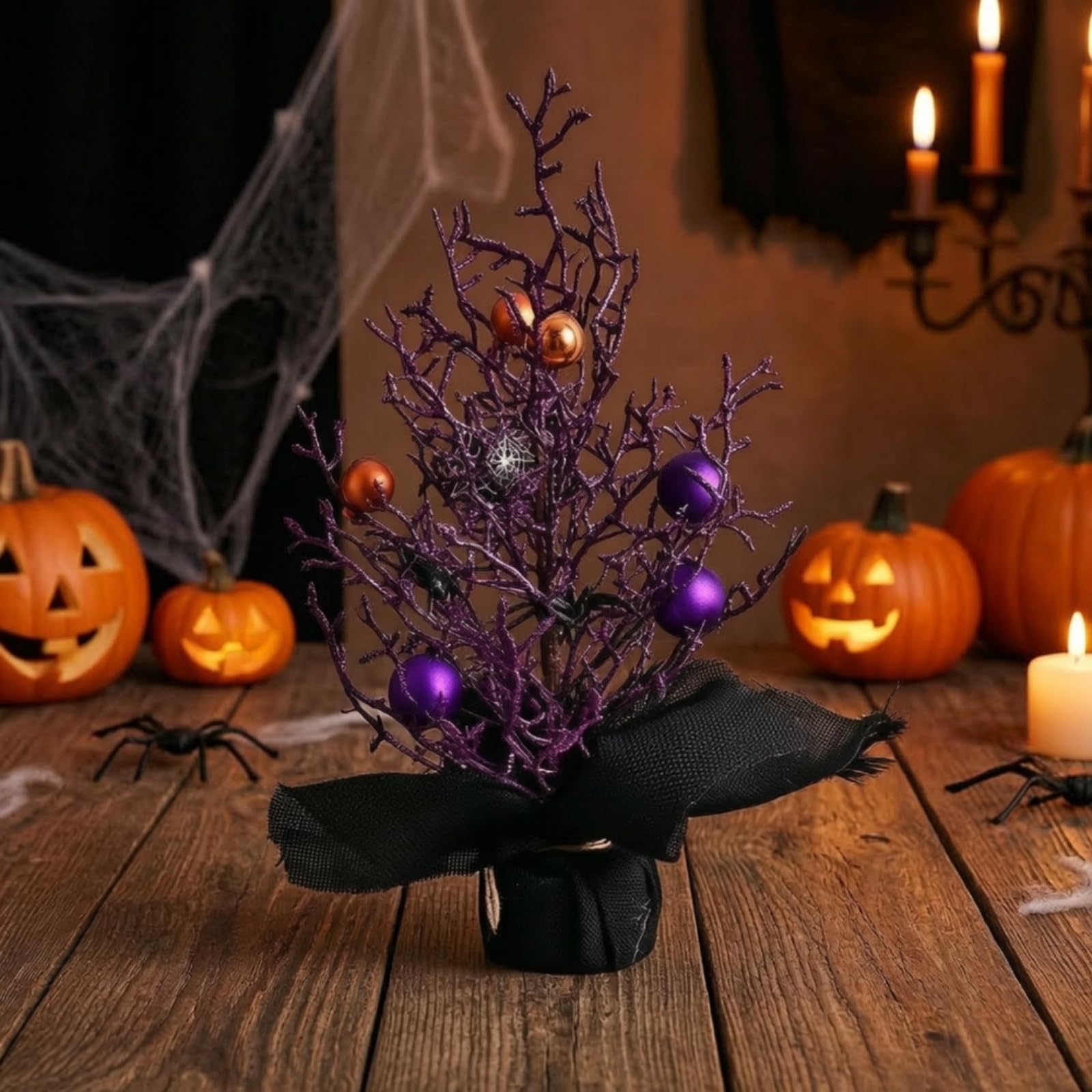 Corona de Halloween Corona Guirnalda Adorno Decoración con Texturas de Bayas Oscuras y Telarañas en Follaje Negro Adecuada para Recibidores Festivos, GH0142W