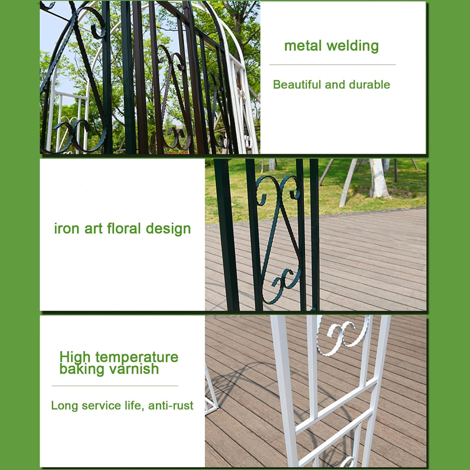 Black Garden Arch, Iron Art Rose Arch, Garden Archway for Climbing Plants, Metal Patio Garden Arbor, for Indoor Outdoor Party Wedding Decorative Trellis Pergola Arbor (Color : White, Size : 260x230c