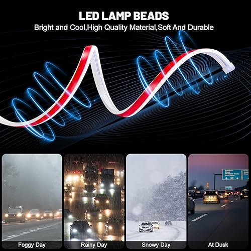 Miniatura 6 de Paquete de 2 tiras de luz LED para capó de automóvil, 71 pulgadas, color azul, exterior, flexible, impermeable, con tira dinámica de luces de