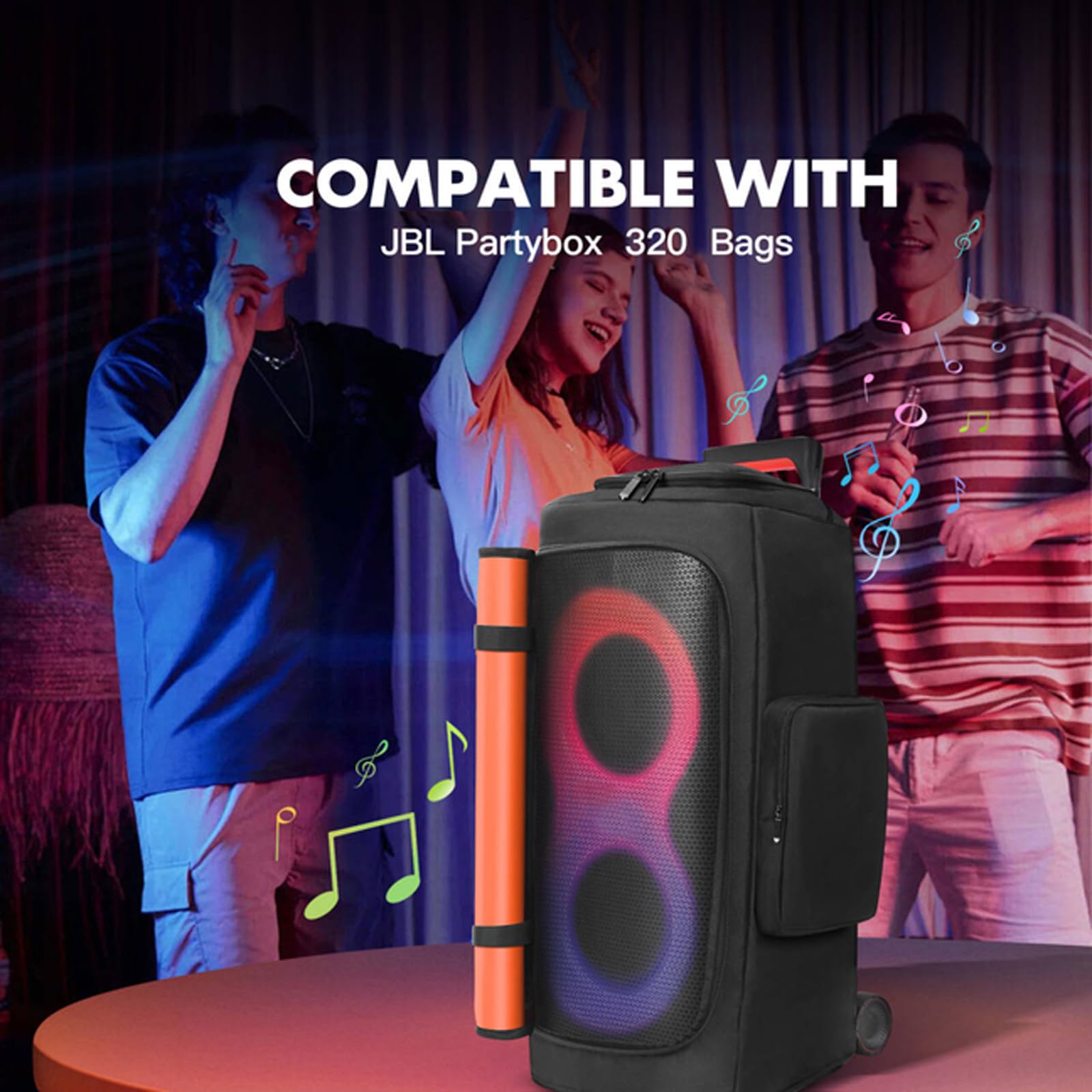 Etui głośnikowe kompatybilne z JBL PartyBox 320 przenośny głośnik, impreza na świeżym powietrzu, pokrowiec ochronny, torba do przechowywania z kieszeniami okiennymi do JBL PartyBox 310 i