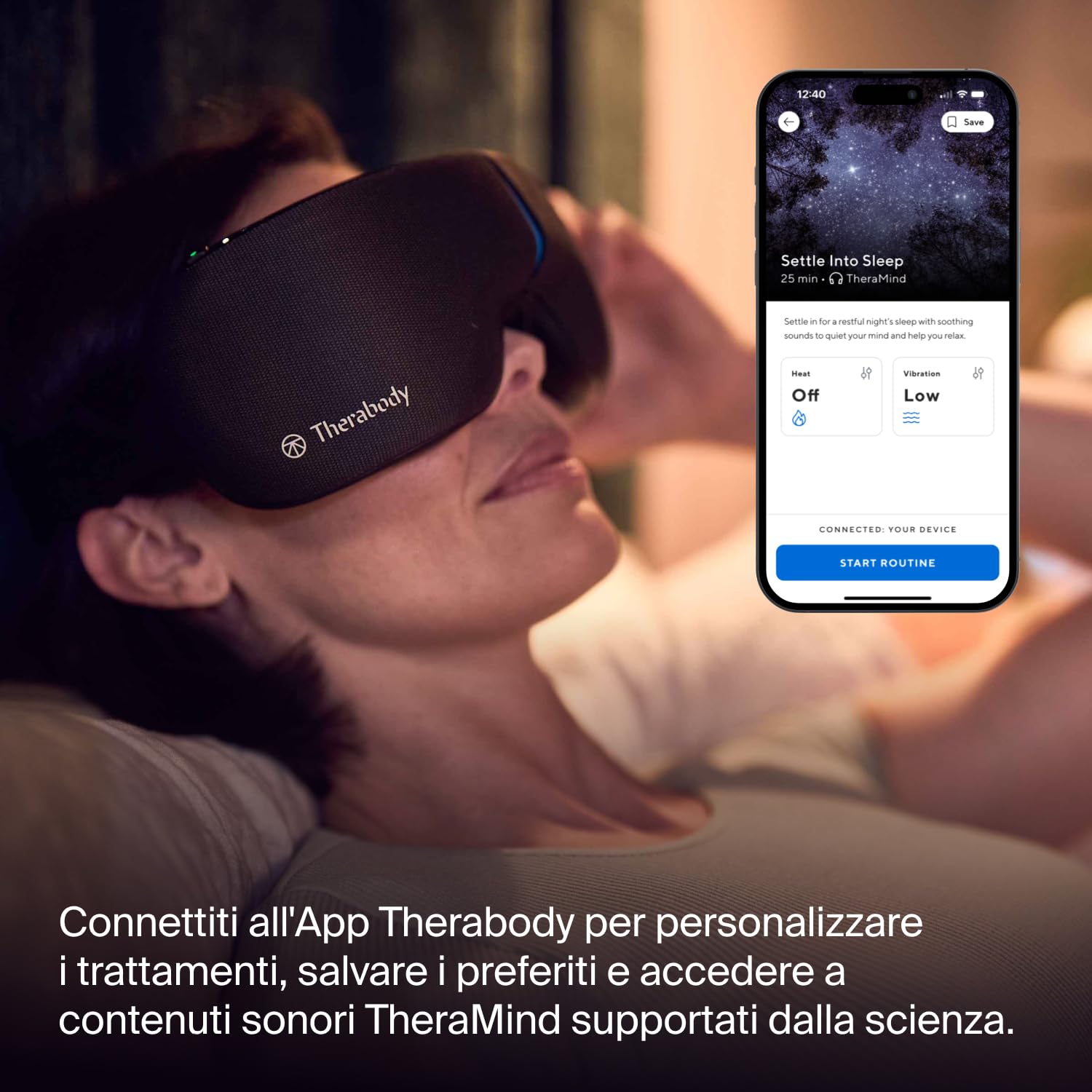 Therabody SmartGoggles 2.0 – Maschera oculare riscaldante, maschera oscurante per il sonno & massaggio delle tempie per relax personalizzato e sollievo dal mal di testa.