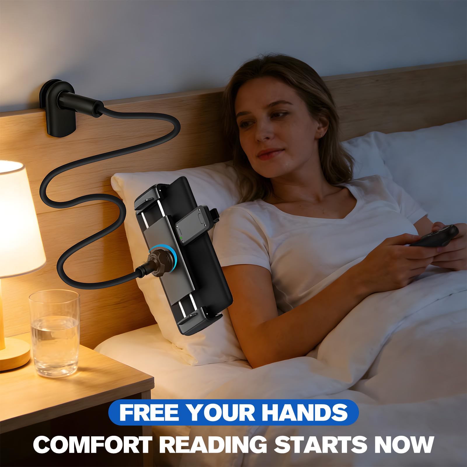 Support col de cygne pour Kindle avec télécommande RF, socle à 360° dans le lit et le canapé, avec Page Turner, accessoires pour liseuse Kindle de 4,7 à 10,35"