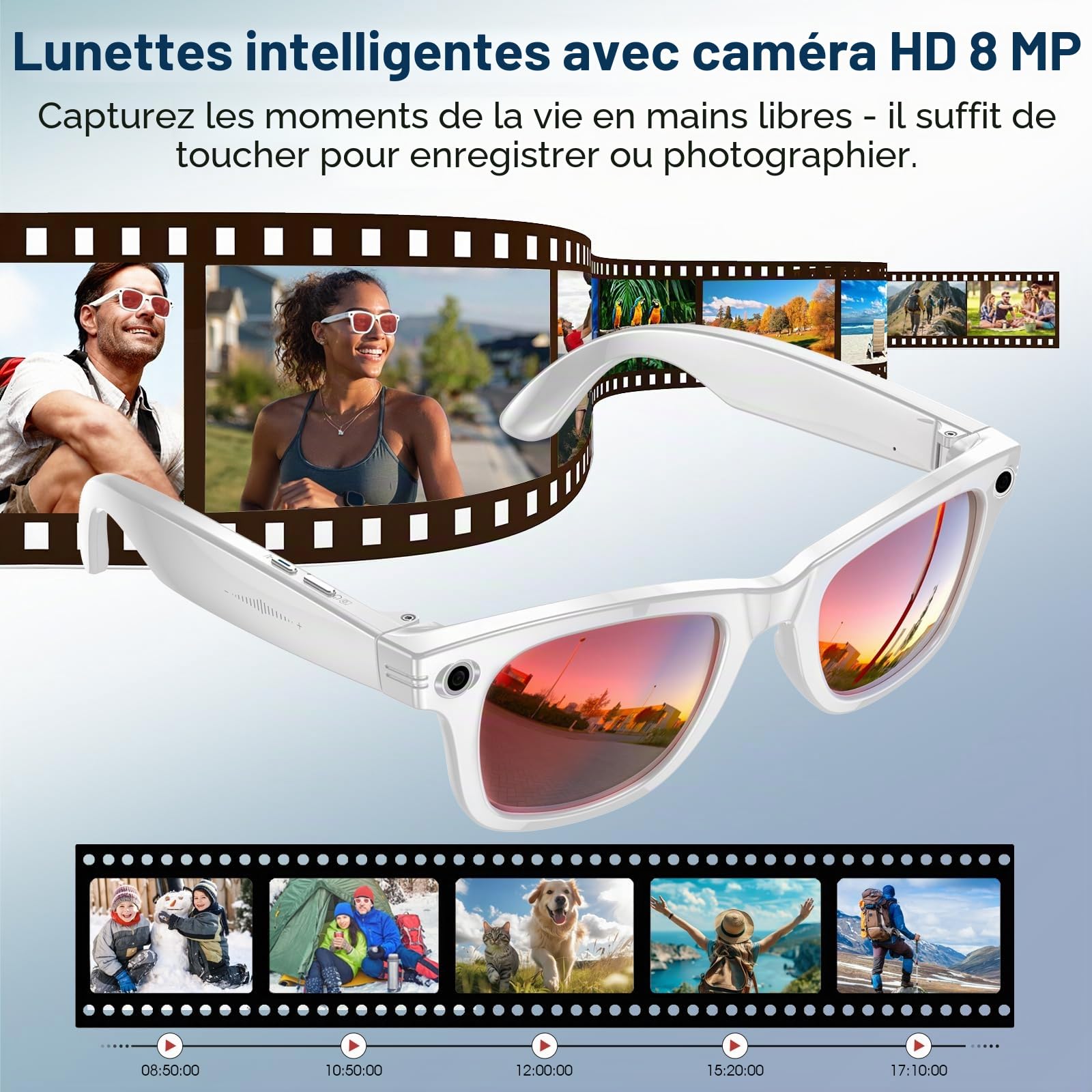 AI Smart Glasses 4K Caméra HD 290 mAh 800 W Lunettes de caméra avec Enregistrement vidéo, Traduction simultanée/Identification d'objet GPT, Verres de Protection UV400 Contre la lumière Bleue