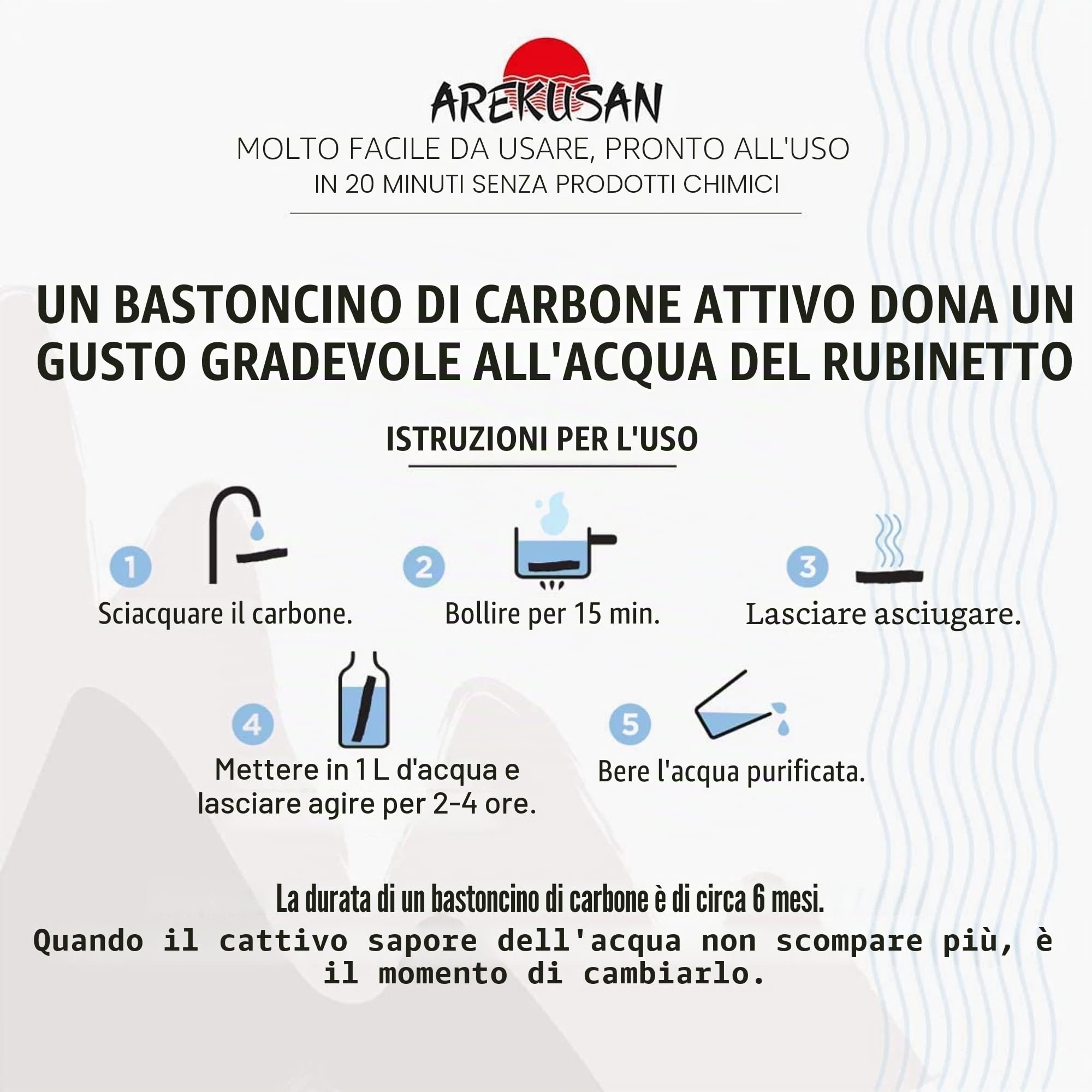 X3 Kishu Binchotan Carbone Attivo di Quercia Giapponese Filtro Acqua del Rubinetto per Caraffa Bottiglia Alternativa Bottiglie Plastiche Zero Differenziato Regalo Ecologico Purificatore Naturale Bio