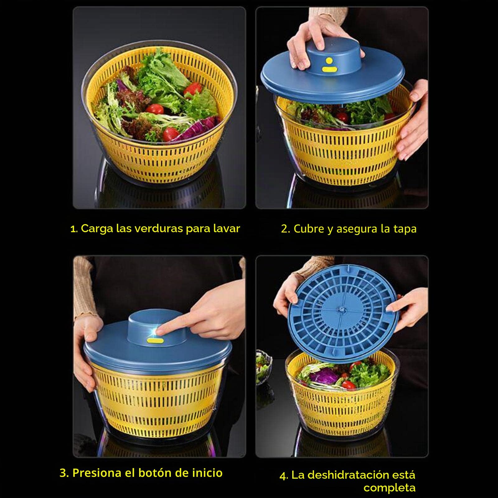 Spinner Eléctrico Recargable para Verduras, Secador de de Secado Rápido Automático, para Cocina, Lechuga, Producción de Cebolla, Ajo, Gris