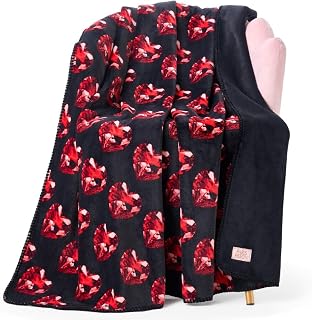 Paris Hilton Plush Throw Blanket, Black/Red, 50x70 | Couch Room Decor, Cozy Cute Warm, For Bed Home Sofa Living Room, Gifts for Teen Girls & Women