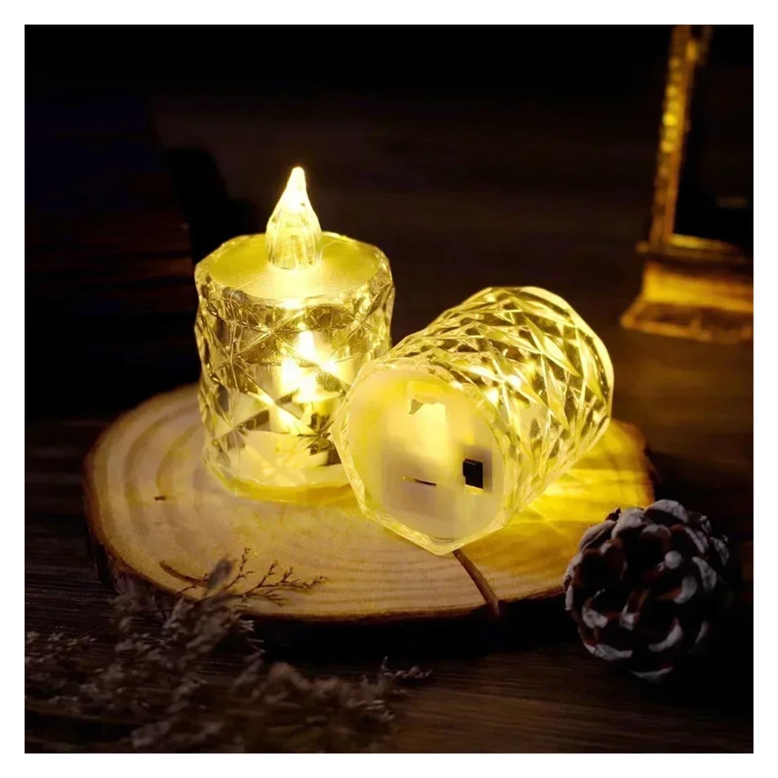 Bezpłomieniowa elektroniczna lampa nocna LED kryształowe światło świeczki 12/24 szt. do dekoracji ślubnej w domu na randki (24-opakowanie, L-Crystal Candle)