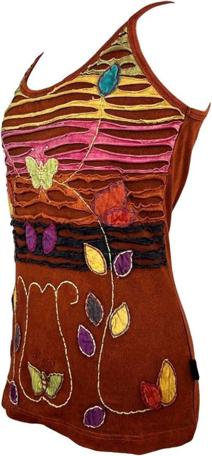 Agan Traders 2026 Winter Rib Knit Cotton Tank Tops for Women - Boho Gypsy Handcrafted Embroidery Patchwork Winter Tops - Image 2