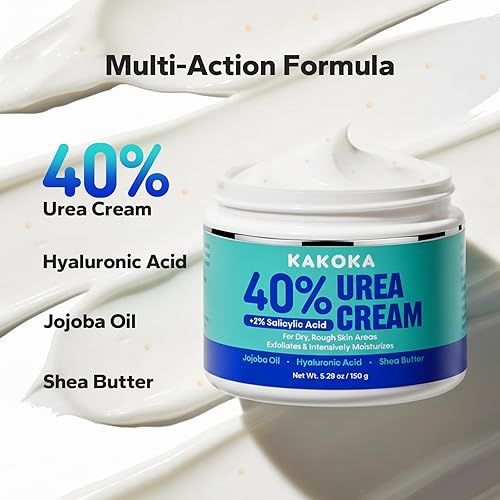 Miniatura 5 de Kakoka Crema de urea (5.29 onzas), crema de urea al 40 por ciento con ácido salicílico al 2%, crema de pies para talones y pies agrietados secos,