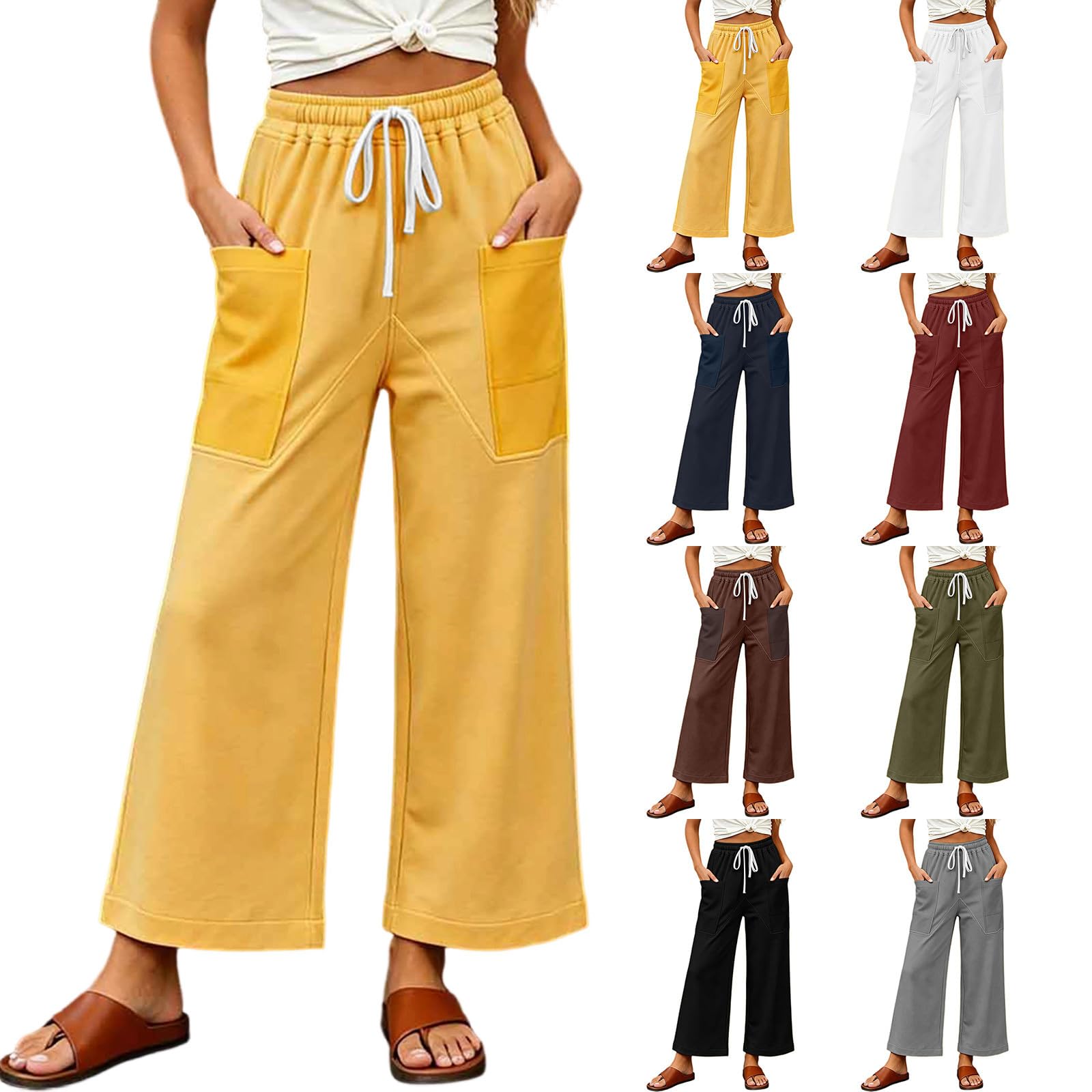 Pantalon Jogging Large Femme Automne Mi Saison Poches Taille Haute Sport