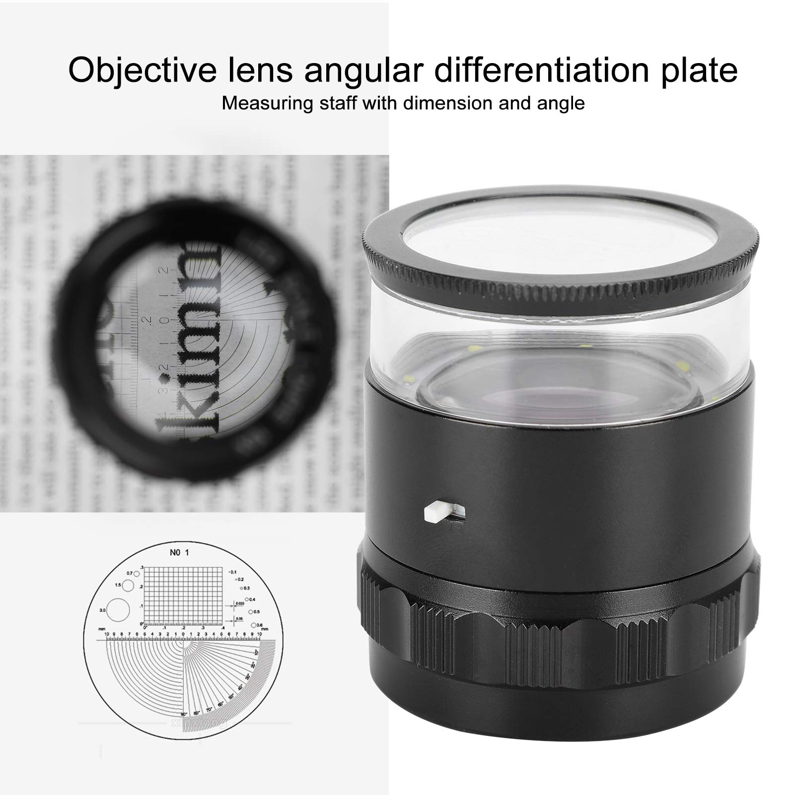 Hidyliu Lupa Lupa 10X con Escala Ajustable y Luz 8LED para Aficionados y Profesionales, Metal Vidrio Óptico, 1 Unidad