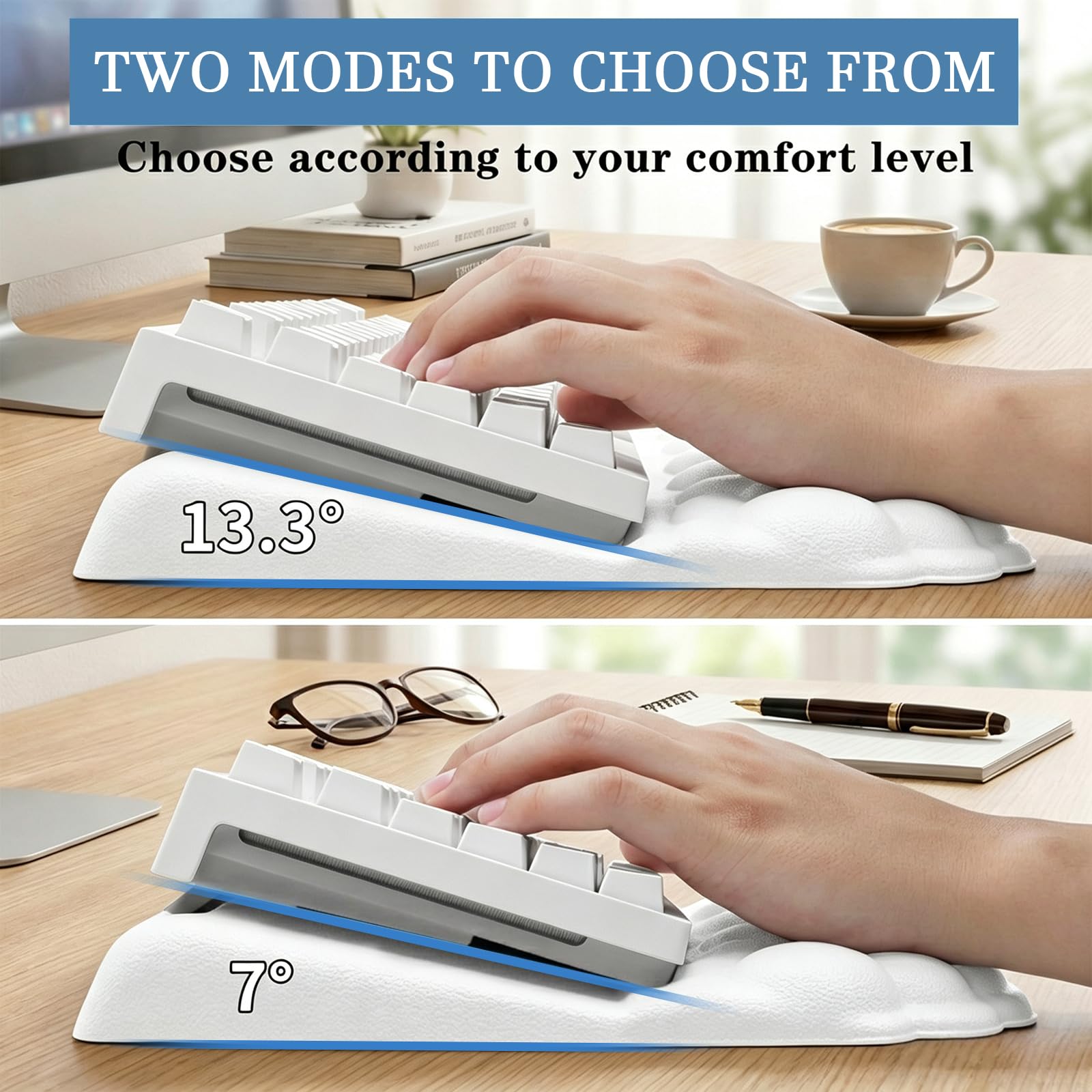 Cloud Tastatur-Handgelenkauflage mit abgeschrägtem Tastatur-Pad, ergonomisches 3-in-1-Mauspad mit Handgelenkstütze und Untersetzer, rutschfestes Schreibtischmatten-Set aus Memory-Schaum für