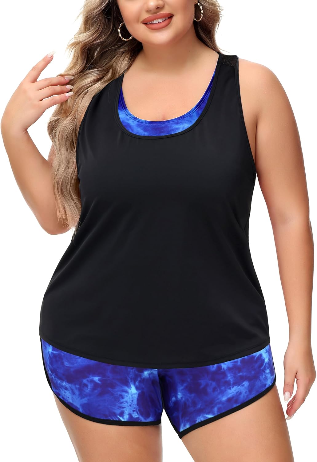 NIeyook Women Plus Size 3 Piece Tankini Swimsuits Athletic Bathing Suits with Boy Shorts Tank Top with Sports Bra