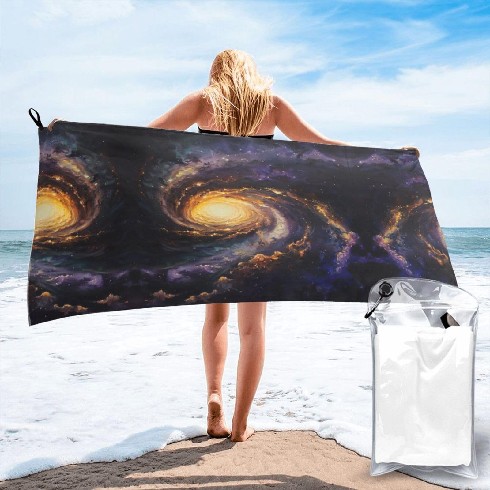 HLBSDM Galaxy Print Beach Towel Quick Dry Portable for Swimming Yoga Travel Campers
