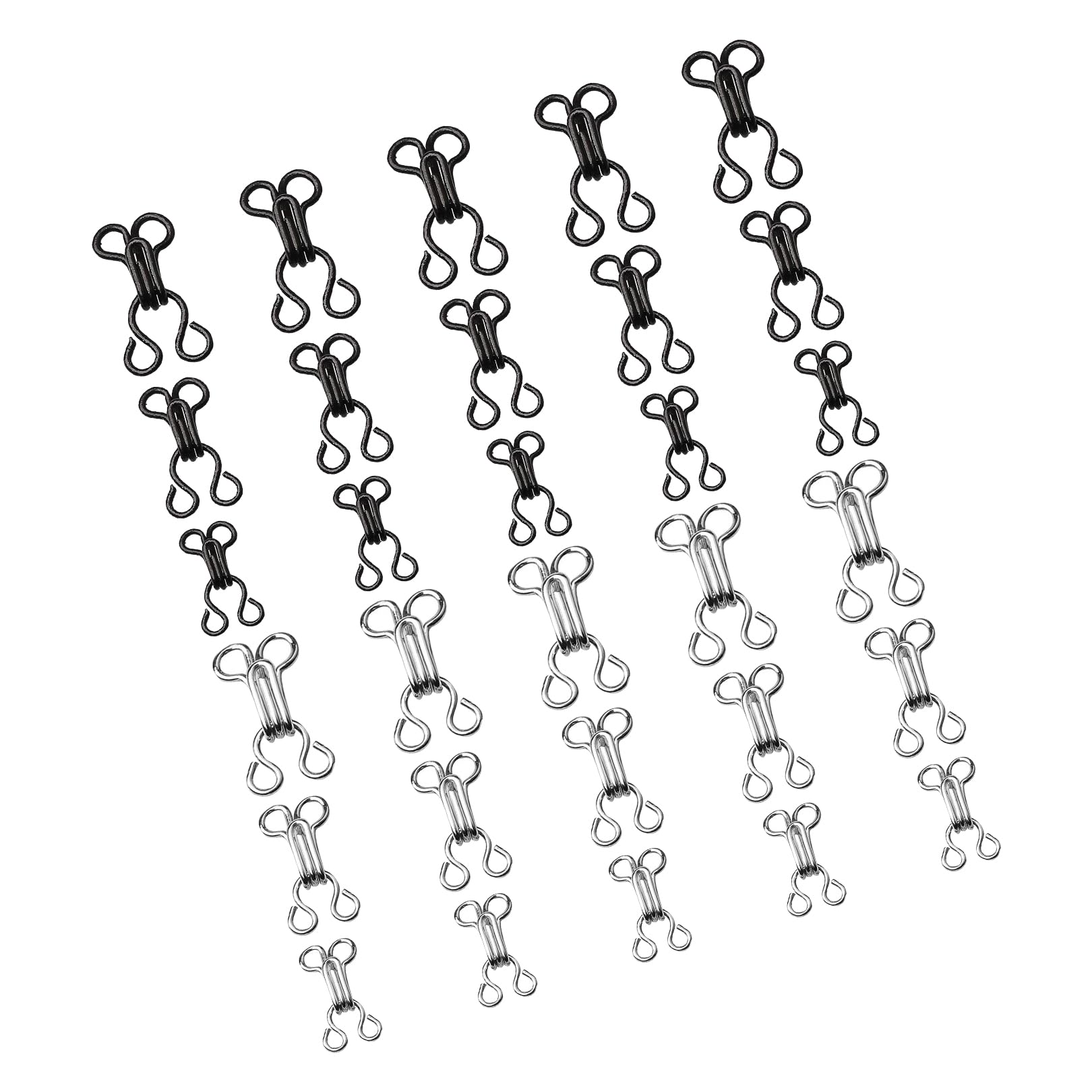 30 Set Bra Sewing Hooks and Eyes Closure,Bra Hook Eye Closure,Hooks and Eyes Closure Sets,Clothing Fasteners,Sewing DIY Craft Accessories for Bra,Skirt,Clothing Trousers(3 Sizes,Silver, Black)