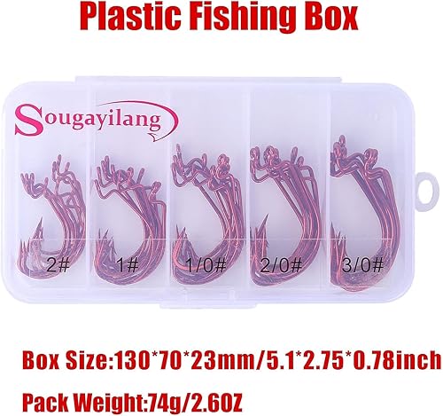 Miniatura 10 de Sougayilang Fishing Hooks High Carbon Steel Worm Soft Bait Jig Fish Hooks with Plastic Box