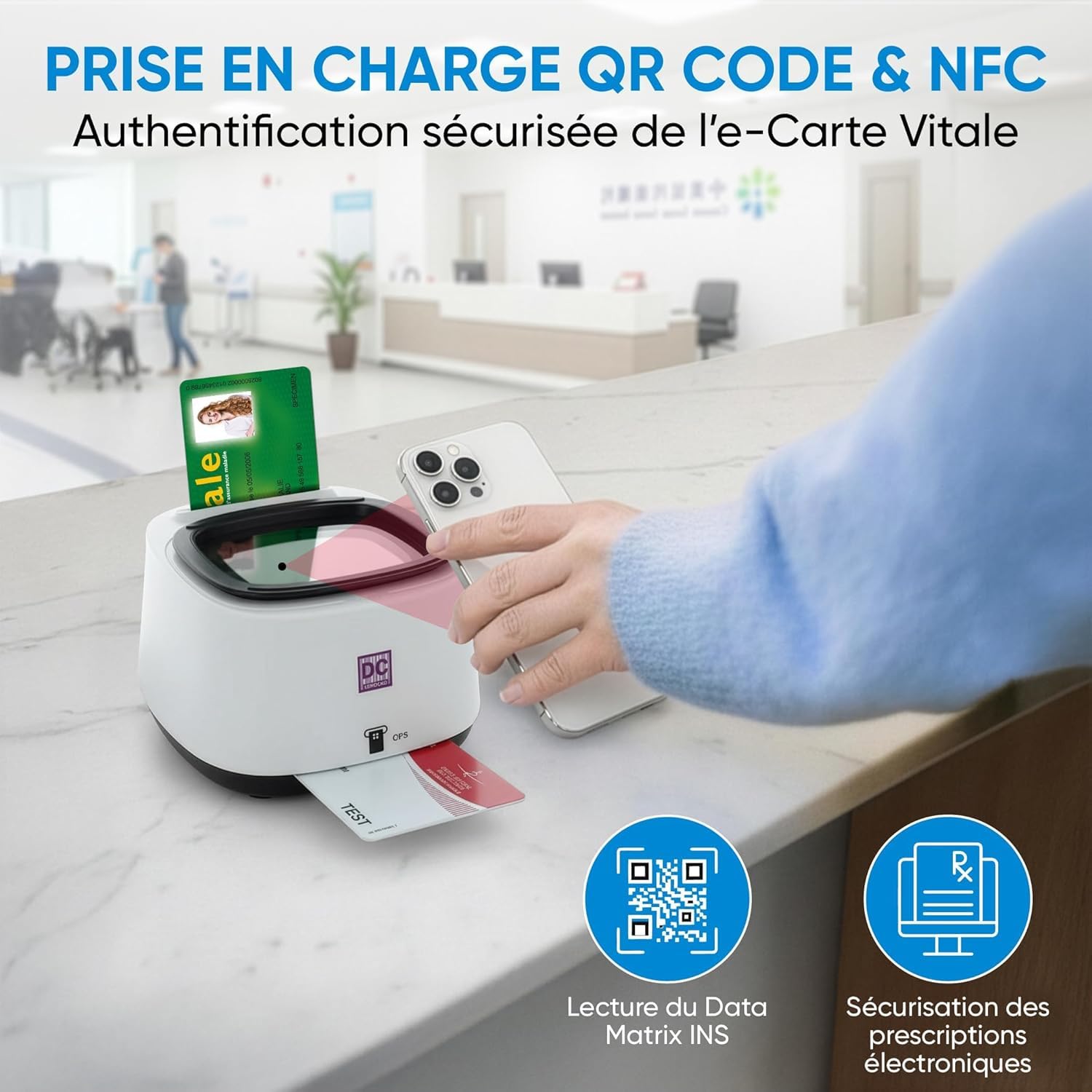DC300 Pro Lettore 4 in 1 QRCODE NFC 2 Slot per schede vitali e CPS Sesam Vitale, Plug and Play, Nessun driver da installare, connessione USB A o USB C - Cavi forniti - Versione Mac OS