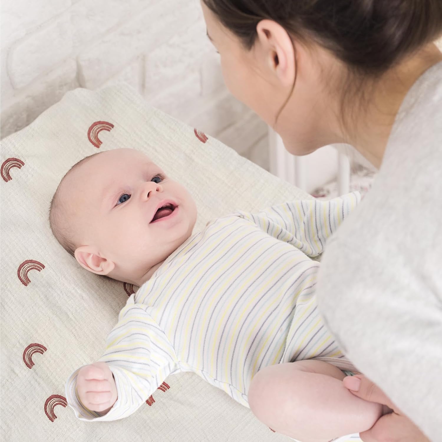 Gllquen Baby Muslin Bassinet Sheets 3 Pack, Breathable Elastic Cozy Fitted Cotton Bassinet Mattress Sheet for Baby Boy Girls, Fit for Hourglass Oval Rectangular Cradle Pad Sheets 33"x17"(Rainbow) - Image 3