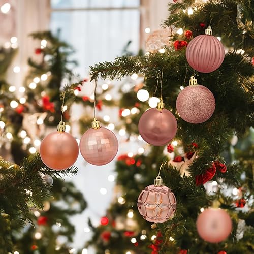 Miniatura 3 de ZHMTang - Bolas de Navidad de 41 quilates, 2.36 pulgadas (60 mm, oro rosa)