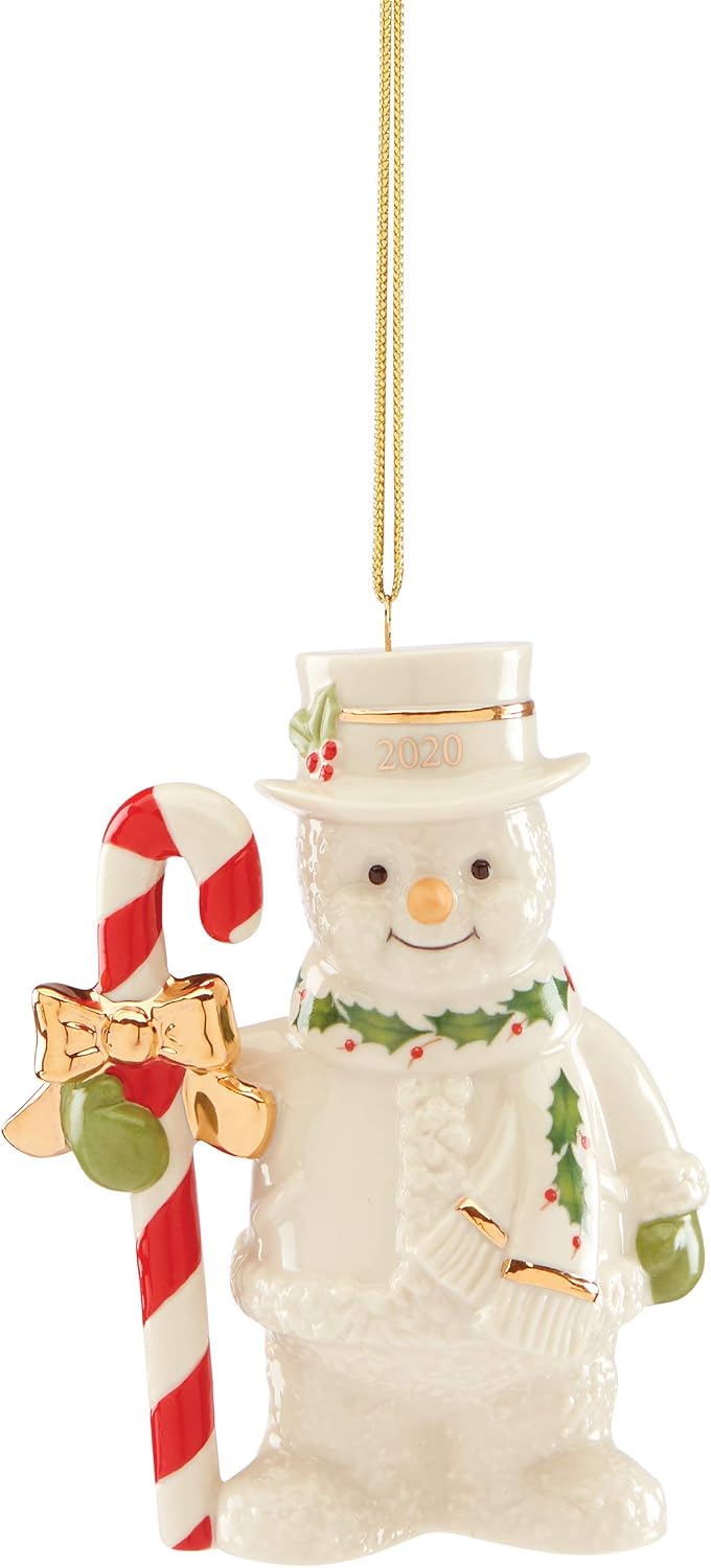 Lenox 2020 Candy Cane Snowman Ornament, 0.50 LB, Ivory