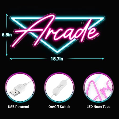 Miniatura 3 de Kavaas Letrero de neón de arcade, letreros LED para decoración de sala de arcade, letrero de neón retro para dormitorio de niños, decoración de