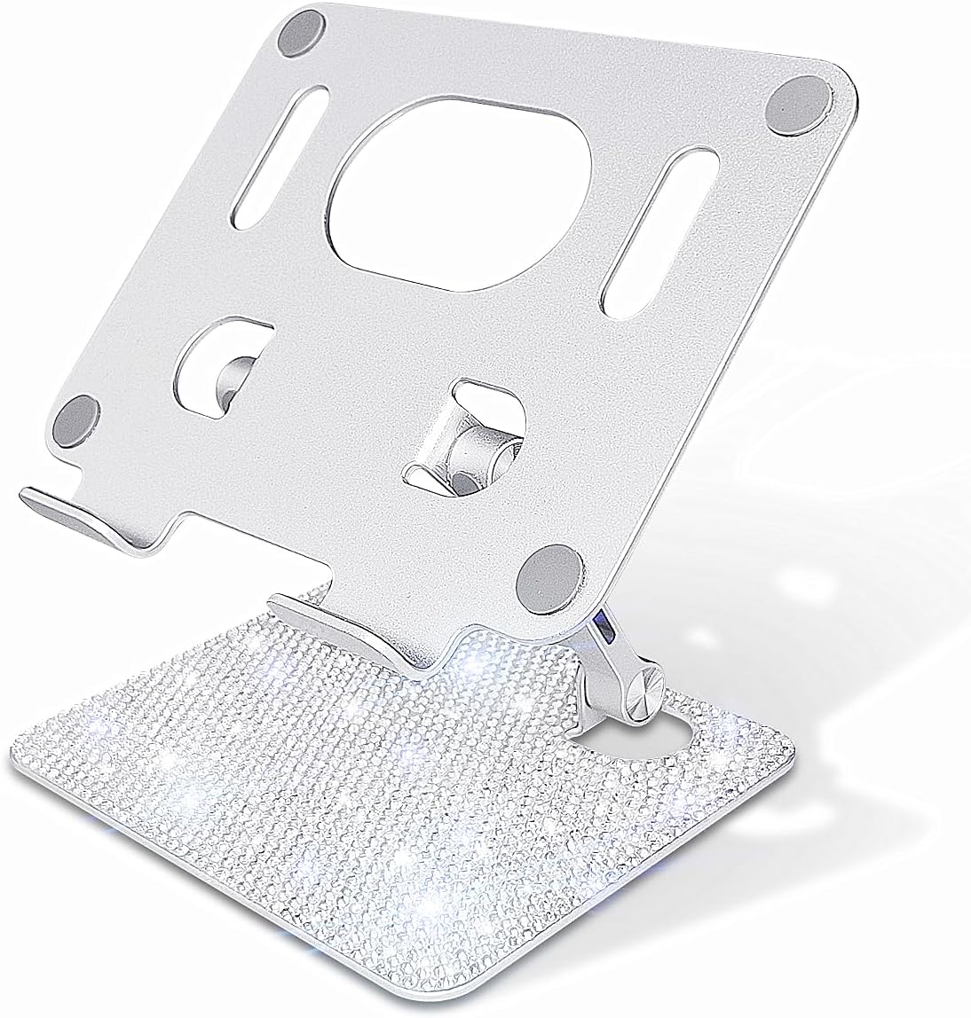Bling Tablet Holder Stand, Adjustable Aluminum Desktop Stand with Glitter Shine Rhinestone, Compatible with 4.7-16.5" iPads, Surface Tablets, Portable Monitors, Kindle & More(Silver)
