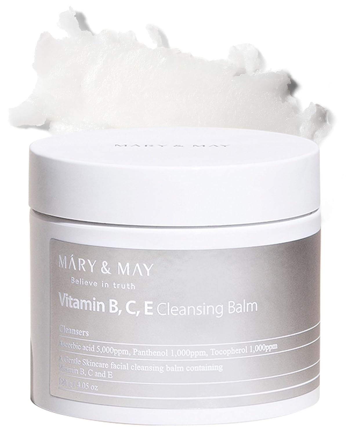 Mary&May Vitamin B, C, E Cleansing Balm - Oil Balm Gentle Makeup Remover and Skin Purifier for Glowing, Clear Skin - Hypoallergenic and Cruelty-Free, EWG ingredients, 4.06oz.