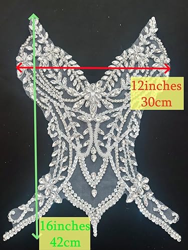 Miniatura 4 de Parches de encaje con cuentas a mano, disfraces, apliques con cristales de diamantes de imitación para manualidades, protege bodas, fiestas de