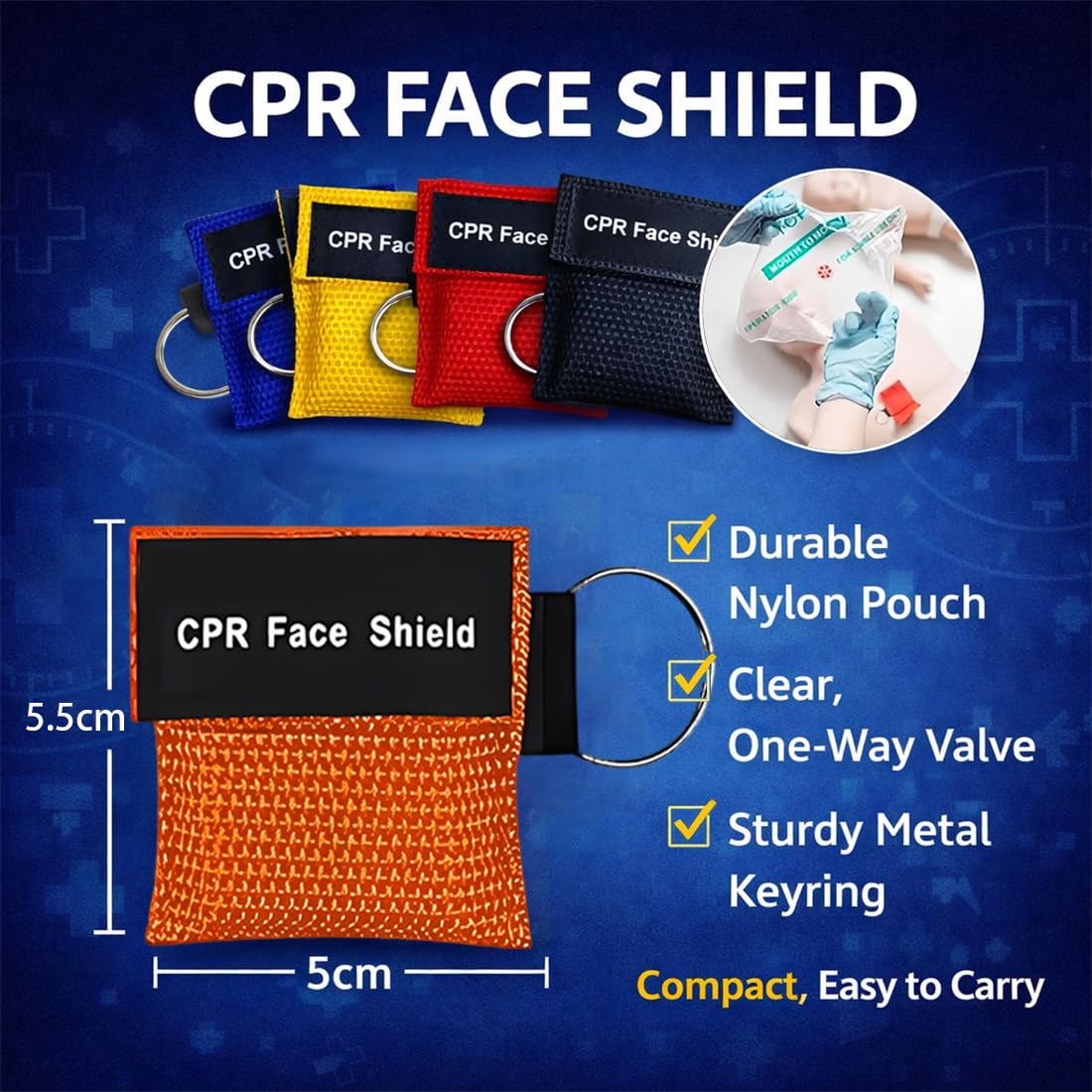 Maschera di Rianimazione RCP 5 Pezzi Primo Soccorso Ventilazione con Moschettone Attrezzatura Portatile Emergenza Vigili del Fuoco