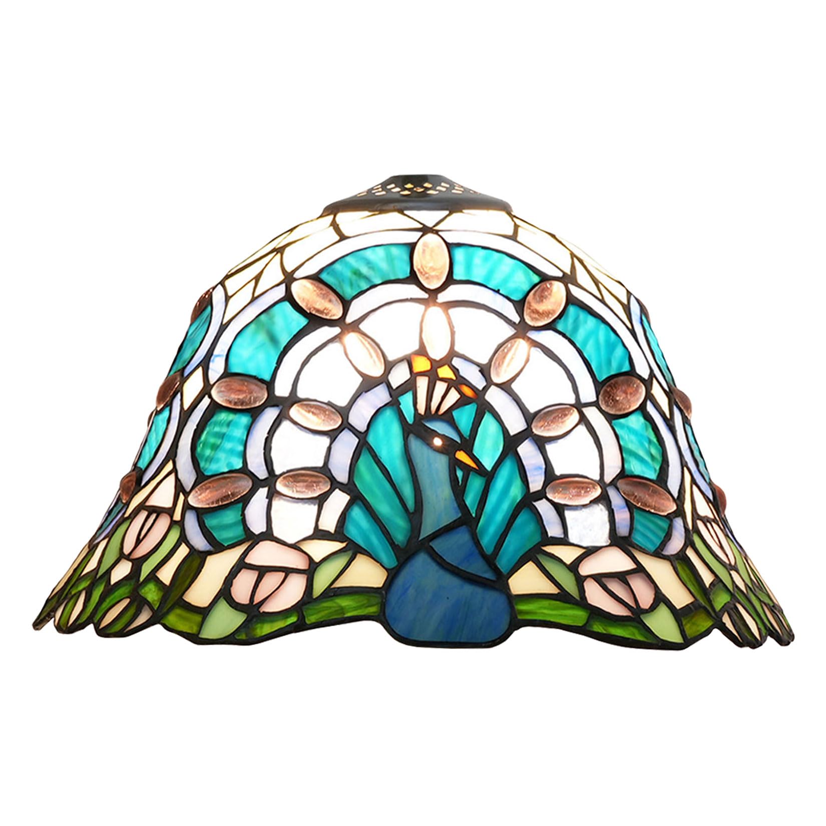 SaryEdge Tiffany Lamp Shade Replacement 12X7 Inch Peacock Style Handmade Red Blue Stained Glass Lampshades Only with Cap, Vintage Decorative Light Cover for Table lamp Ceiling Pendant ，Blue