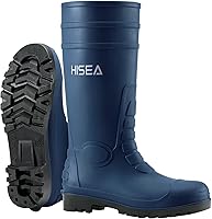 Vista 1 de HISEA Botas de lluvia con punta de acero para hombre, botas de goma de PVC, botas de trabajo impermeables para pesca en jardín, botas de trabajo al
