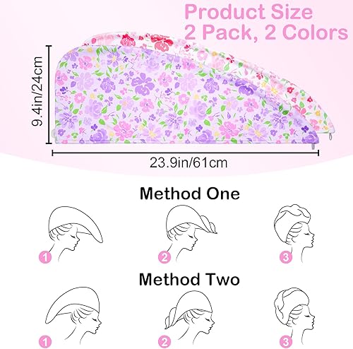 Vista 119 de Basumee Toalla de microfibra para el cabello para niños, paquete de 2 toallas de pelo de secado rápido con turbantes para cabello húmedo, toalla