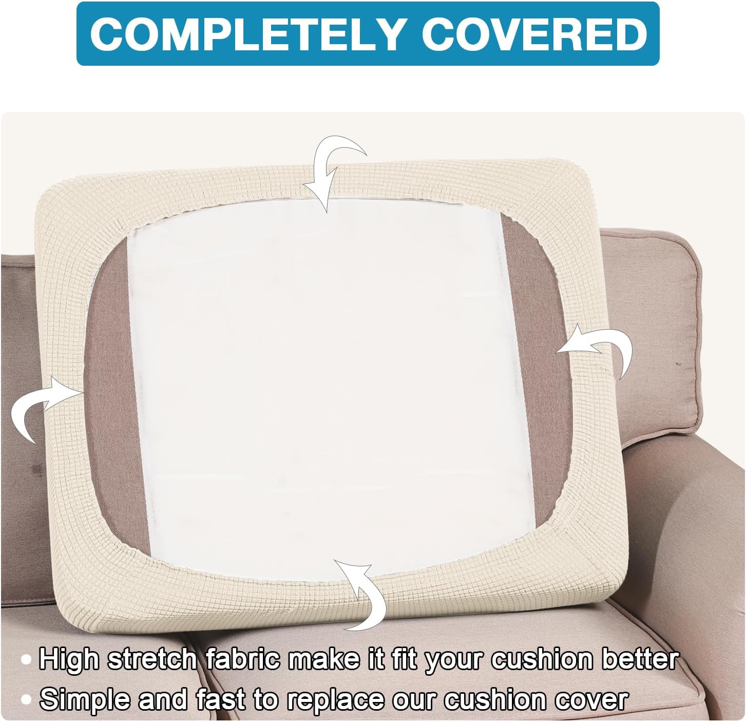 Flamingo P Large Couch Cushion Covers 3 Piece Set Sofa Seat Slipcovers for Deep Oversized Cushions with Elastic Bottom Furniture Protector for Pets & Kids, 3 Seat XL Cushion Cover, Cream