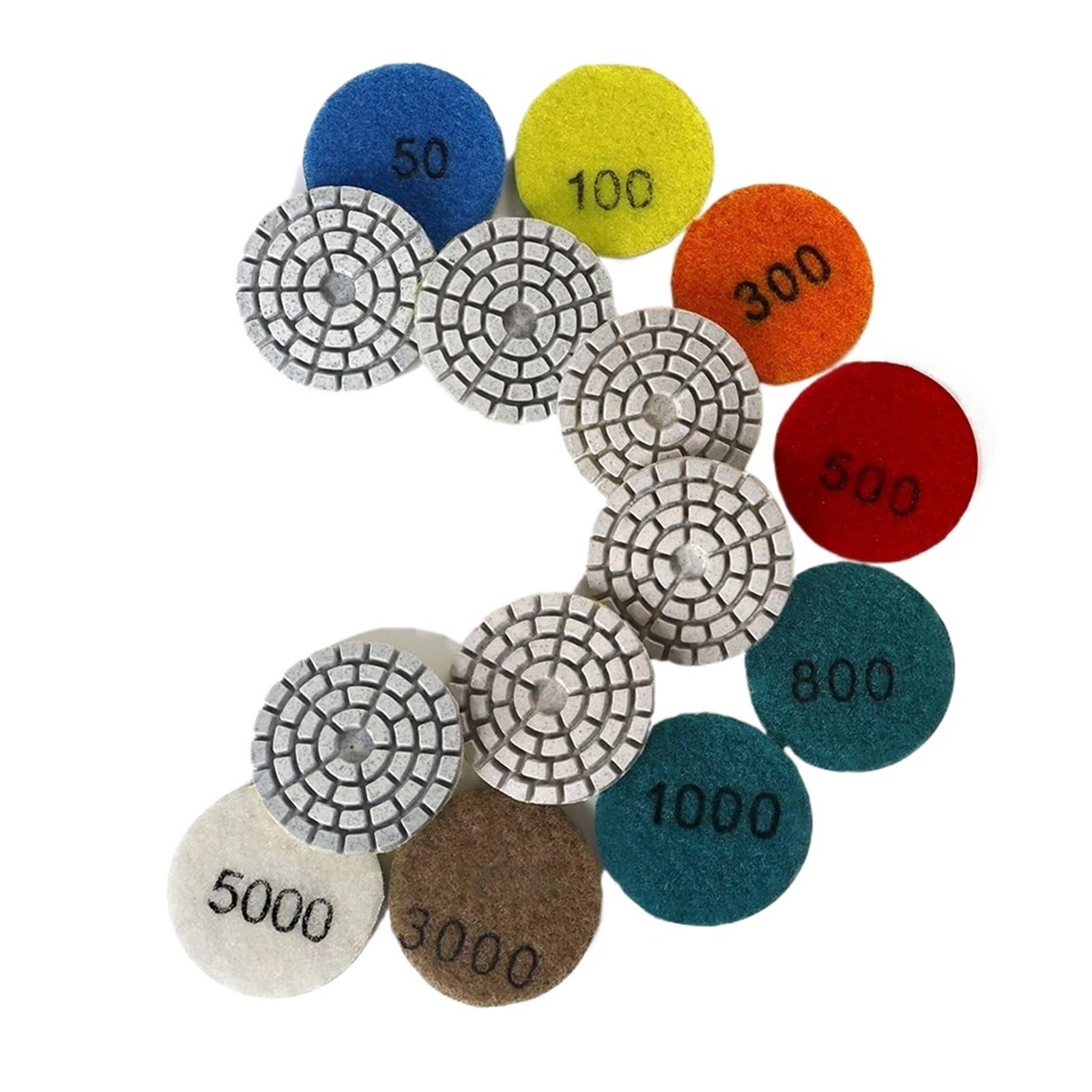 Tampon de polissage humide for résine de granit, roue Flexible for disque de marbre, 2 pouces, 50mm, 8 pièces(3000_8 GRITS MIXED_2INCH 50MM)