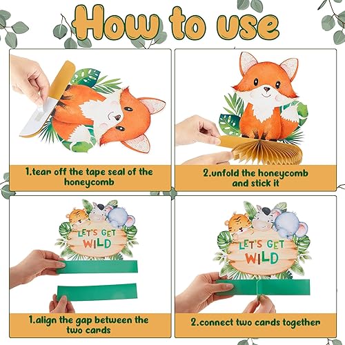 Miniatura 3 de 18 piezas de animales de la selva para bebés, centros de mesa de panal, color verde salvia, decoraciones de cumpleaños de safari para niños y niñas,