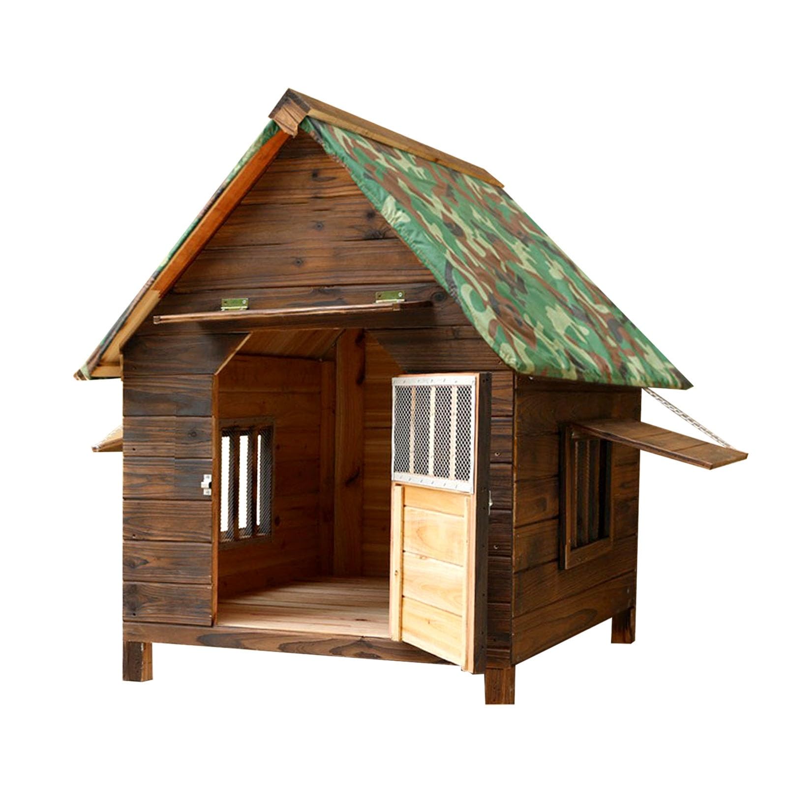 Hundehütte Outdoor große Hunde, hundehütte Holz, hundehütte isoliert, herausnehmbarer Boden, Hundehütte für den Außenbereich mit Sonnenblende für kleine, mittlere und große Hunde(56x45x48cm)