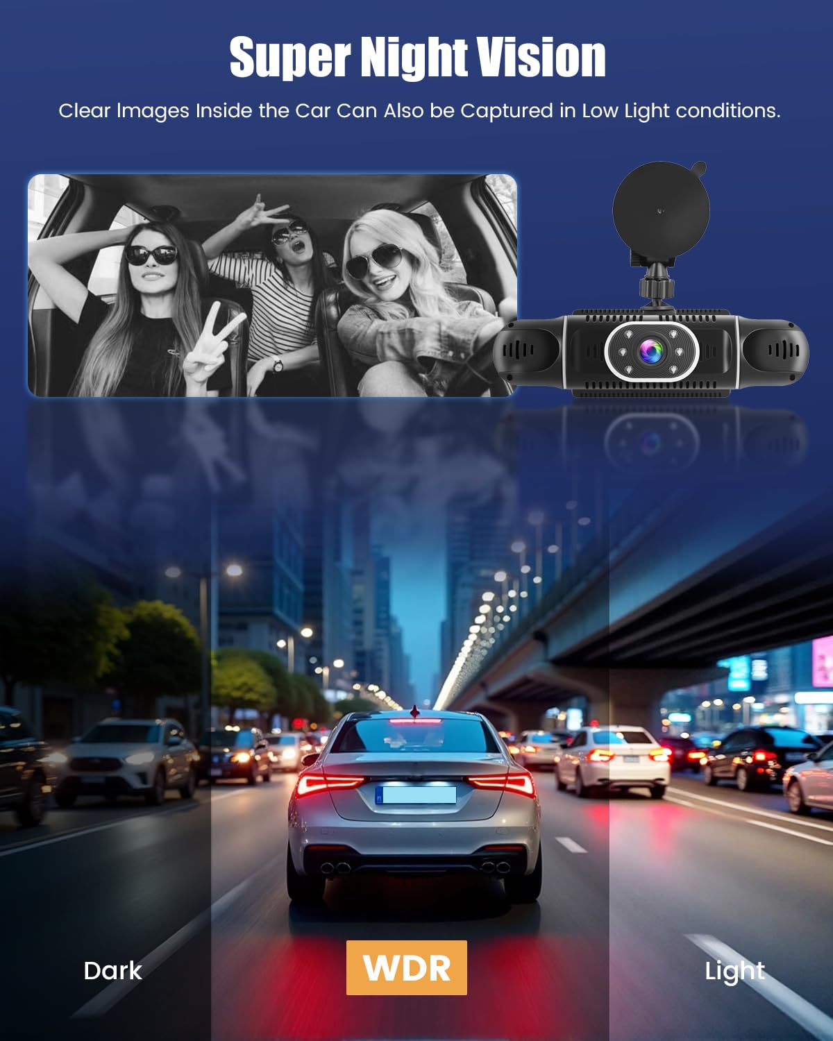 Dashcam 4 Canaux 1080P, Vue 360 Degrés, WiFi, Grand Angle