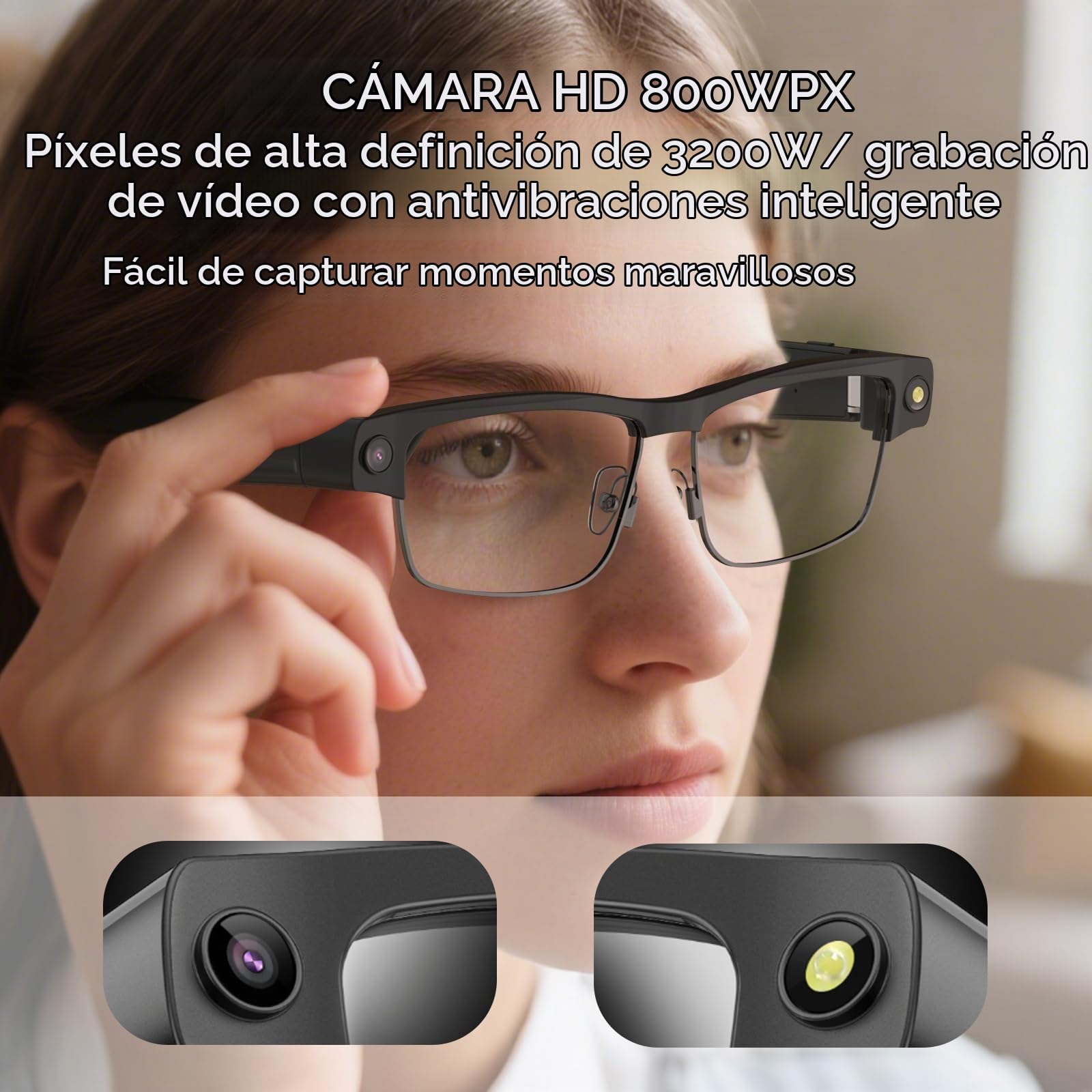 Gafas inteligentes Bluetooth con cámara HD, grabación 1080P, audio de oído abierto, micrófono ANC, música, llamadas y asistencia de voz con traducción, gafas de sol con protección UV para hombre mujer
