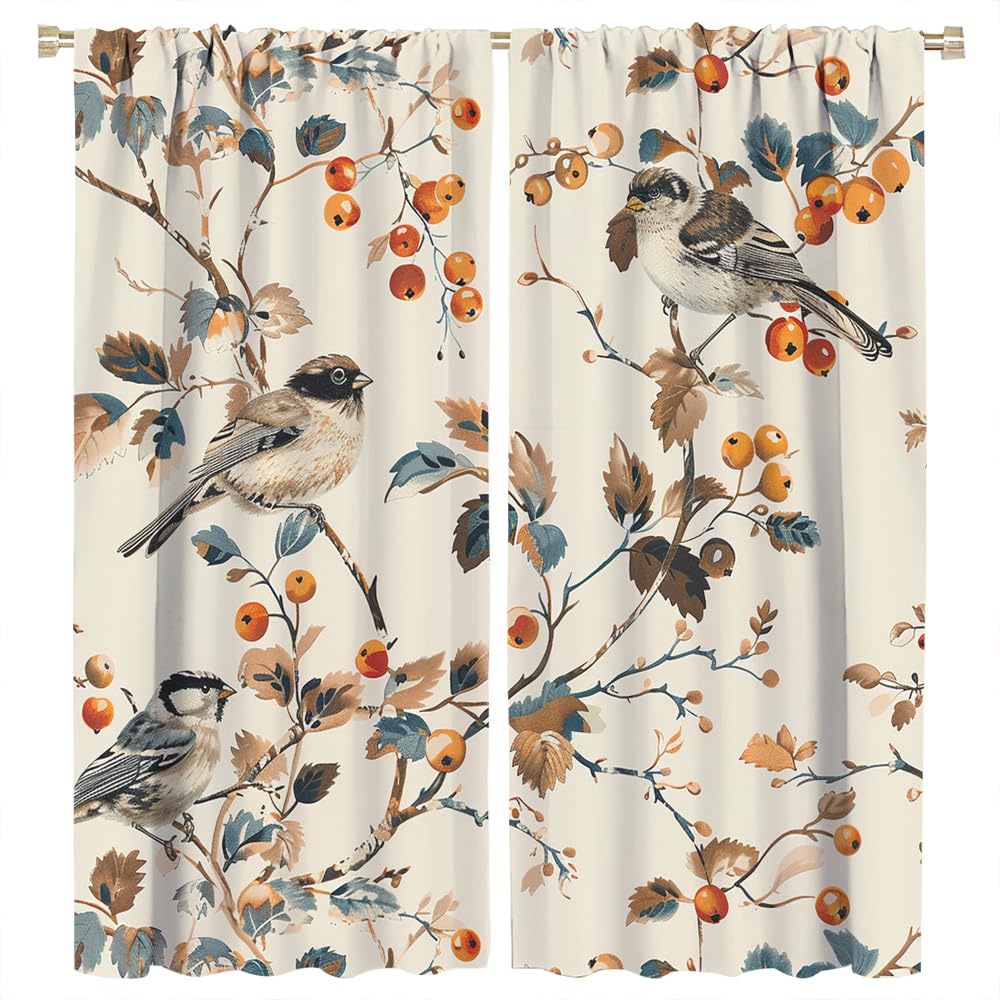 Rideaux occultants à isolation thermique avec passe-tringle pour chambre à coucher, fleurs naturelles, arbres, faune sauvage, rideaux de fenêtre occultants avec passe-tringle pour chambre à