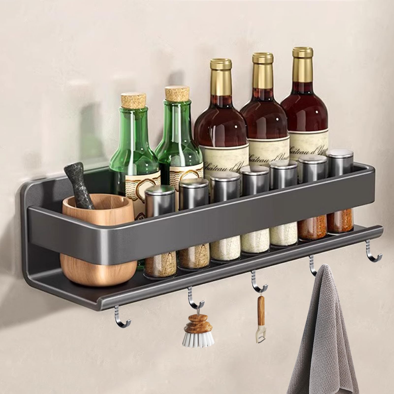 Especiero de pared para cocina, sin taladro, diseño colgante con ganchos, acero inoxidable, estante de cocina que ahorra espacio (B, 30 cm)