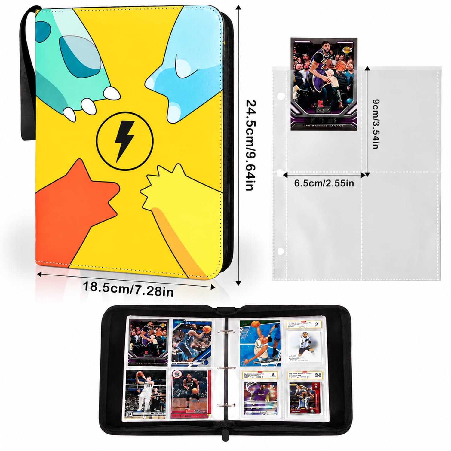 SYGA Card Binder for Game Cards, 400 Pocket Zipper Album with 50 Removable Sleeves, Premium Waterproof PU Case Card Holder – Messi Design (Yellow) — Amazon image 2