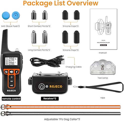 Miniatura 7 de ROJECO Collar de choque para perros para 2 perros con control remoto de 3300 pies, IPX7 impermeable, collar de choque recargable para perros