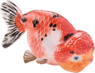 Red Pattern Hand-Painted Ranchu Goldfish Figurines - Unique Office & Aquarium Decoration(1 Fish - 1.57 INCHES, White Base - No Coat)