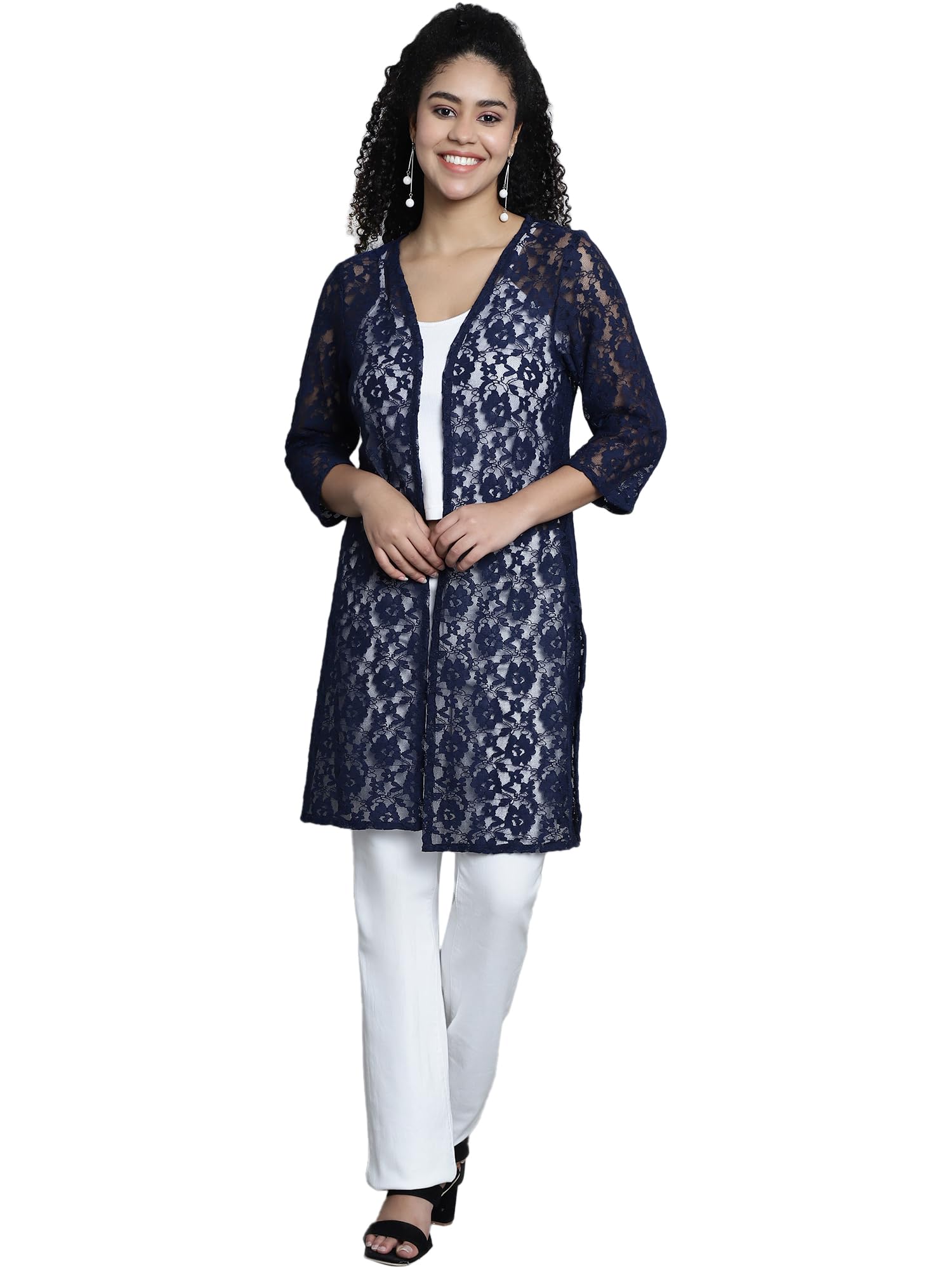 dressitude Women Front Open Self Designed 3/4th Sleeves Long Shrug-picture-54