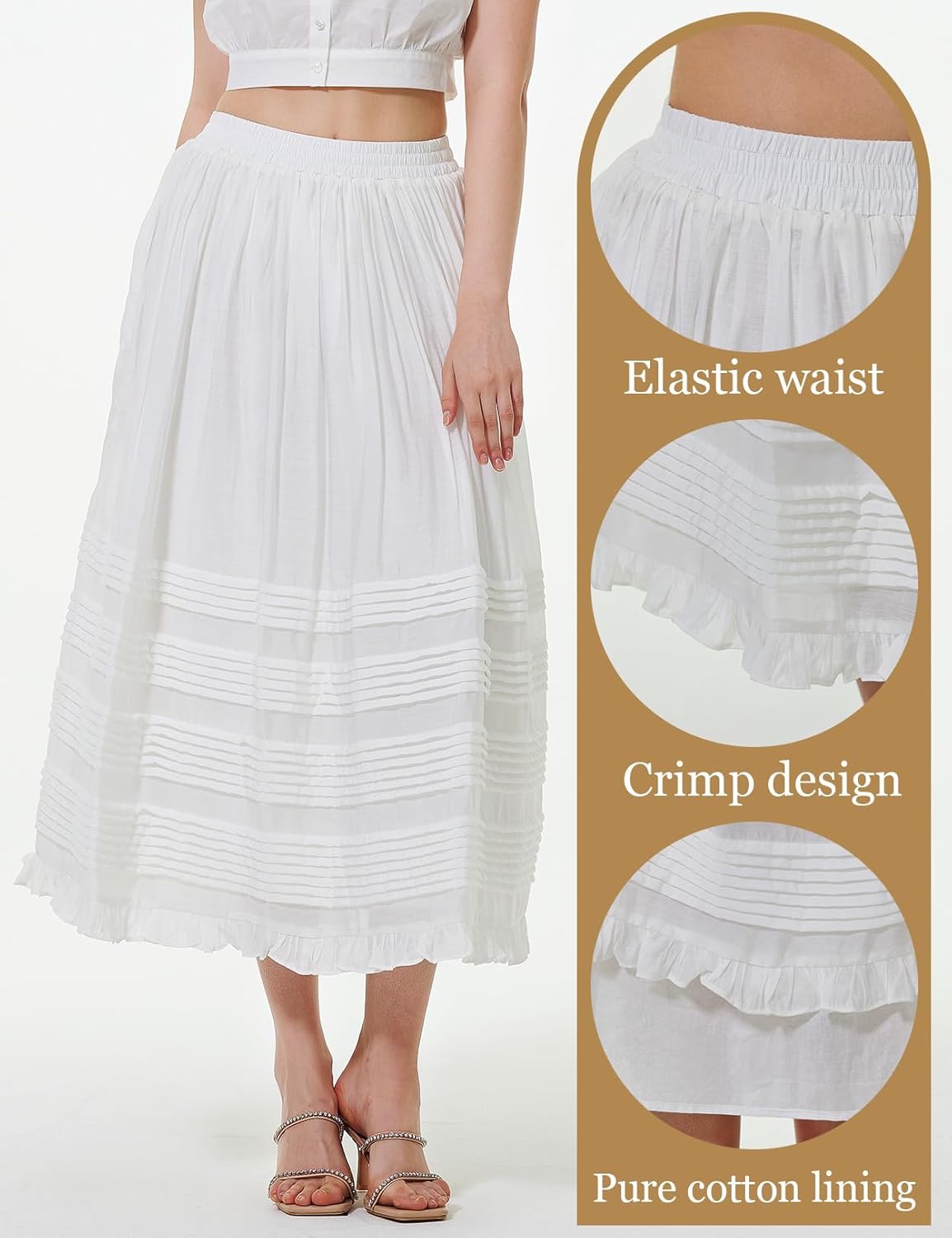 BEAUTELICATE Women Maxi Skirt with Pockets Elastic Waist A Line Tiered Pleated Flowy Skirt - Image 4