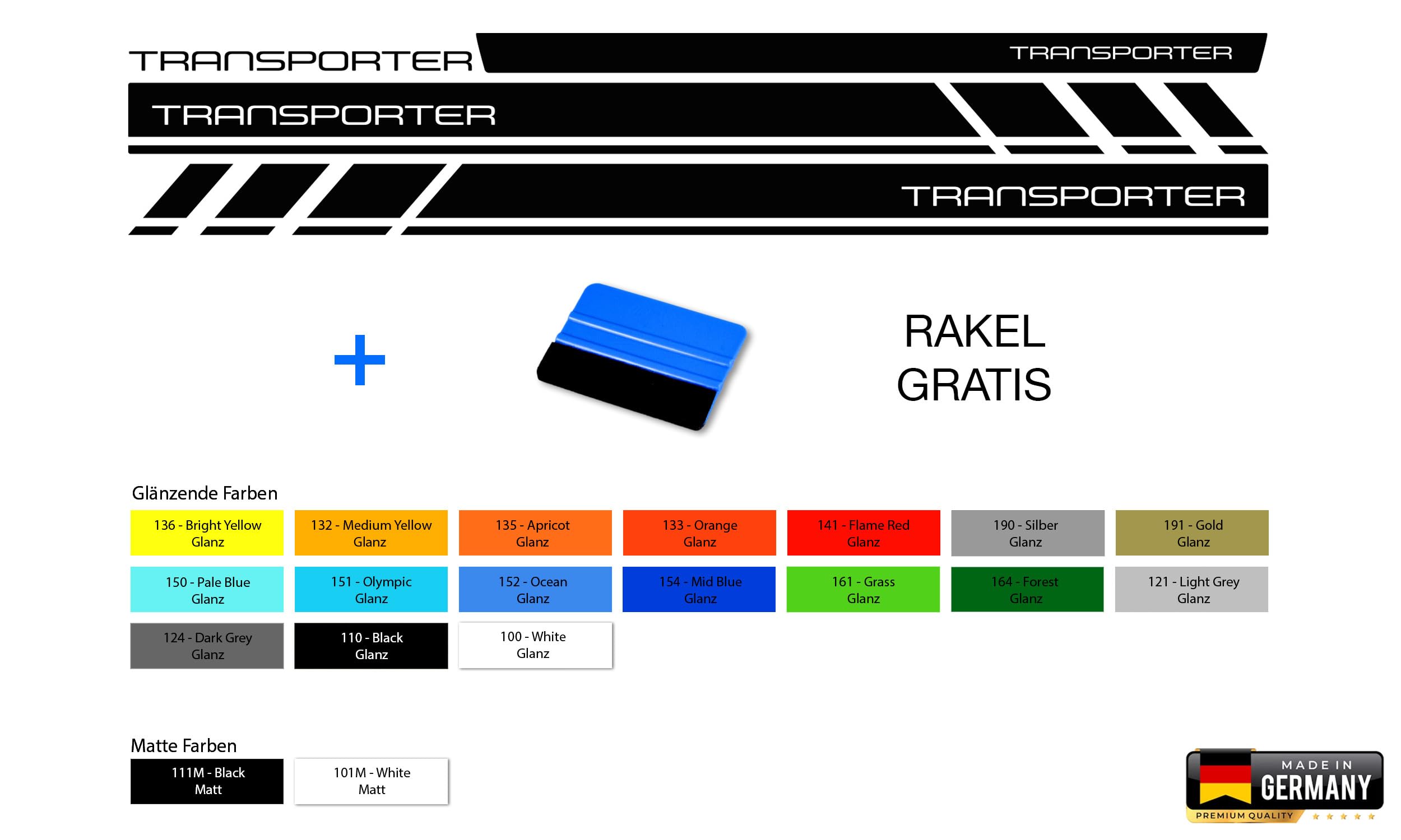 10004.10 Bandes latérales autocollantes pour transporteur Compatible avec VW T4, T5, T6 et T6.1 Couleur au choix Multivan, Bulli